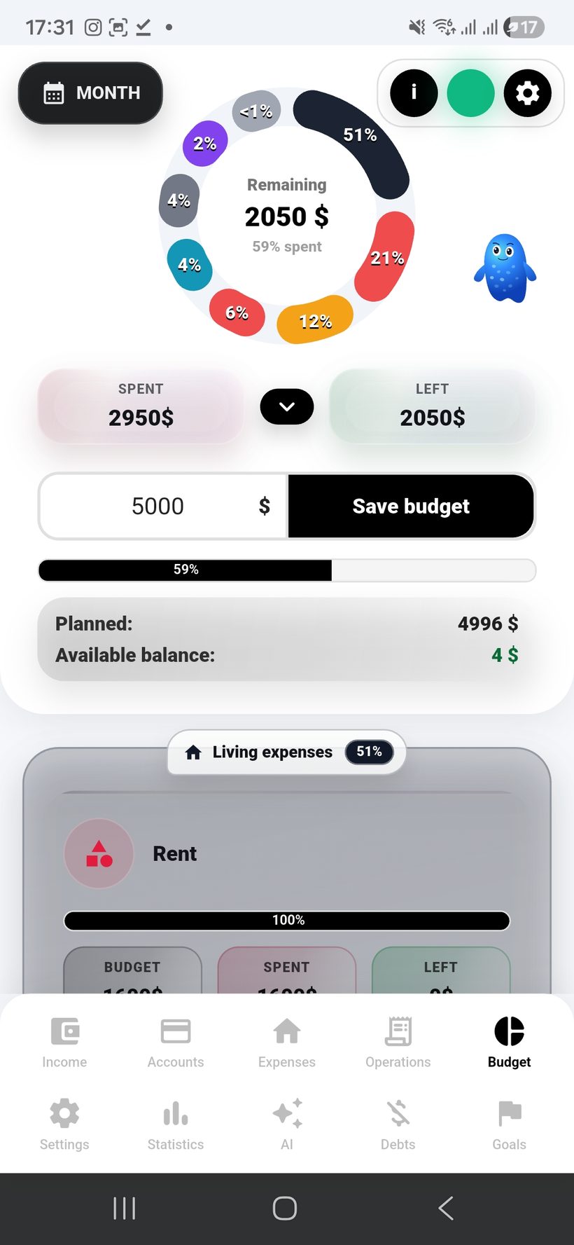 Budget — screen 2