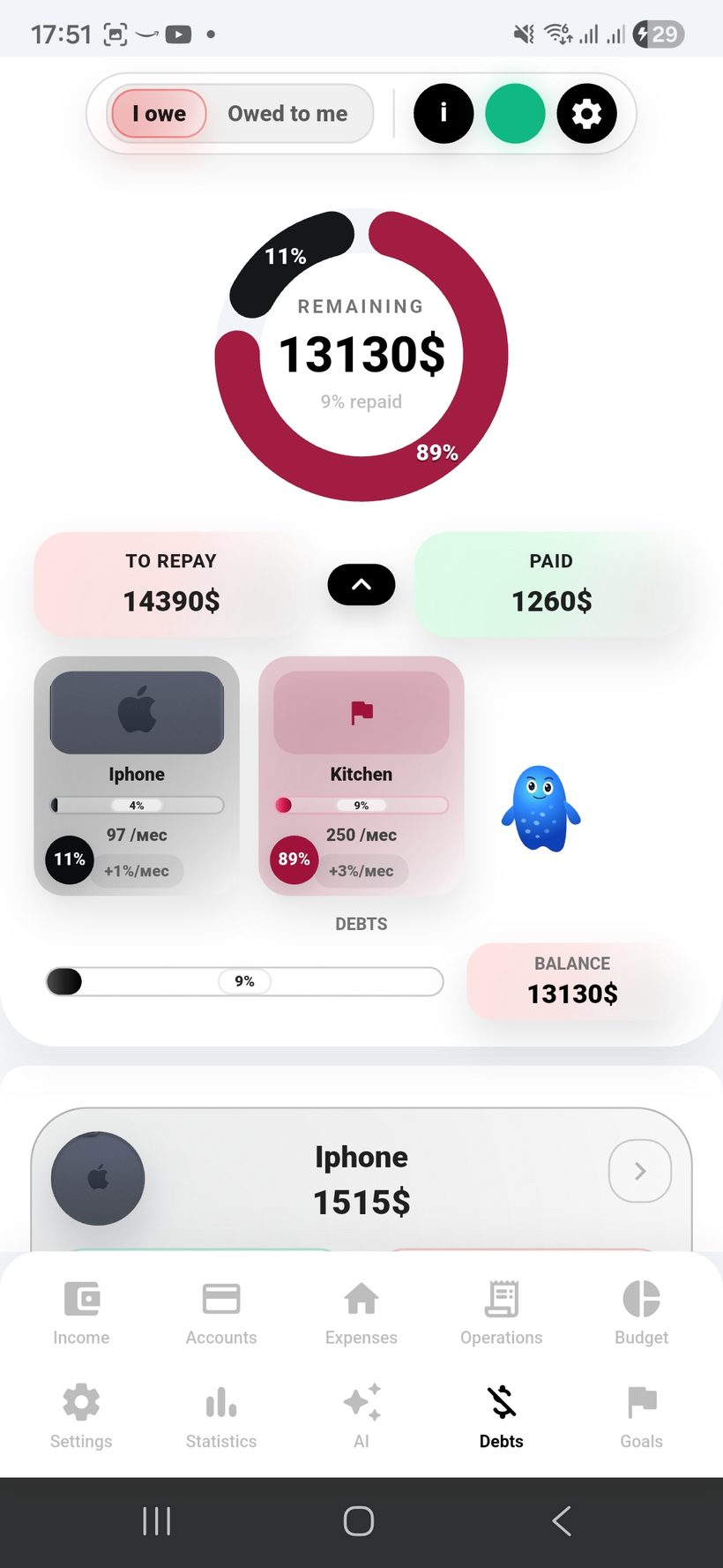 Debts — screen 4