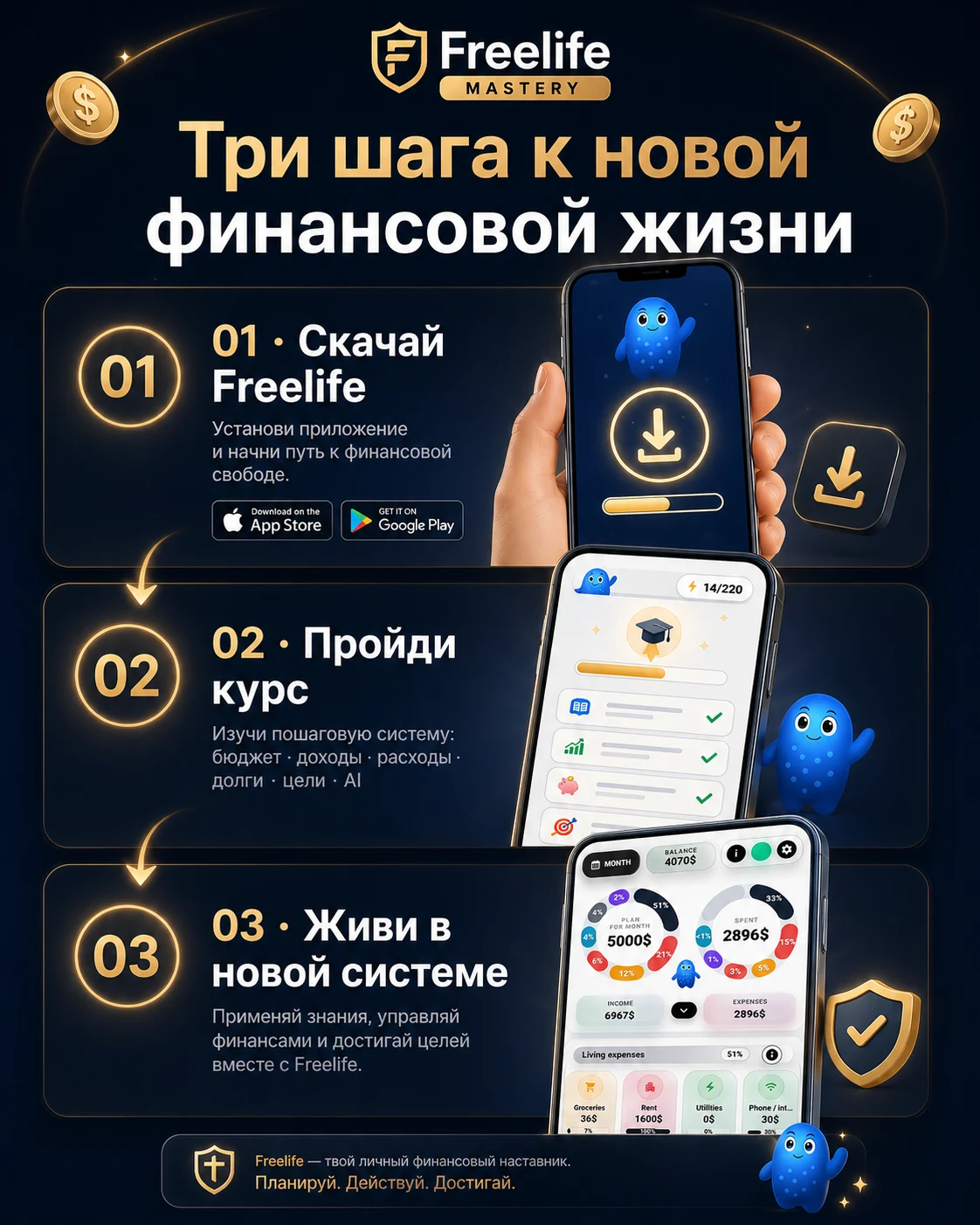 Три шага: скачать приложение, пройти курс, жить в новой финансовой системе